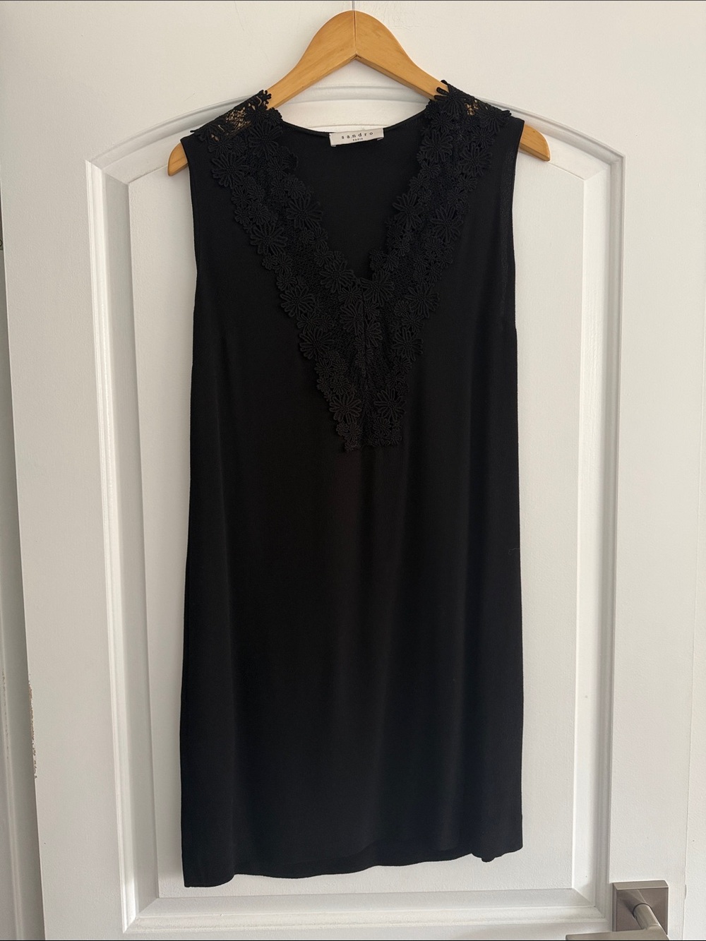 Sandro Paris Black Floral Lace V-Neck Shift Dress, Size 2
